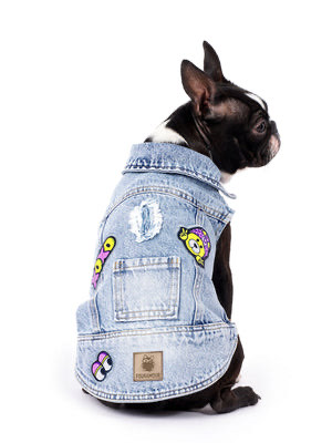 Açık Kar Yıkama Denim Köpek Yeleği “XOXO”
