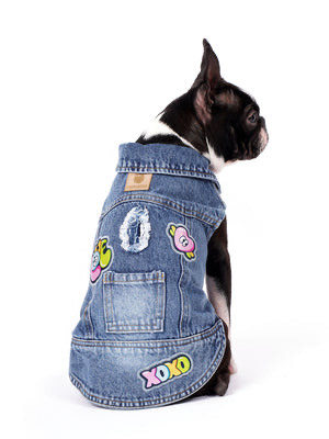 Koyu Kar Yıkama Denim Köpek Yeleği “Love”