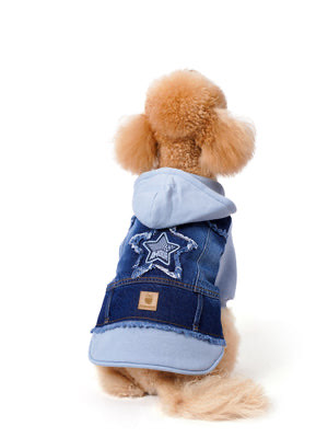 Bebek Mavisi Kapüşonlu Köpek Denim Ceketi