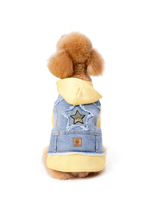 Açık Sarı Kapüşonlu Köpek Denim Ceketi