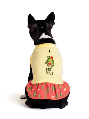 Pamuklu Sarı Köpek Elbisesi “Free Hugs”