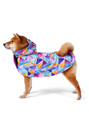 İçi Polarlı Su Geçirmez Köpek Yağmurluğu “Watercolor Geometric Mosaic” Panço