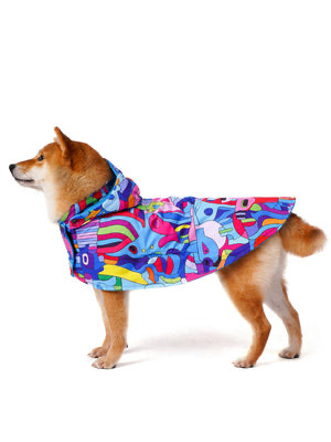 İçi Polarlı Su Geçirmez Köpek Yağmurluğu “Colorful Abstract Animals” Panço