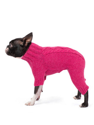 El Örgüsü Fuşya Rengi Pirinç Desenli Burgu Örgü Köpek Tulumu Regular Fit