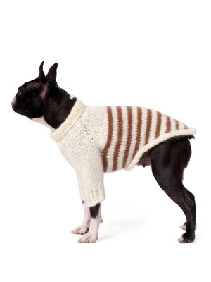 El Örgüsü Krem-Kahverengi Çizgili Köpek Kazak Regular Fit