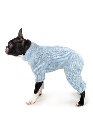 El Örgüsü Buz Mavisi Pirinç Desenli Burgu Örgü Köpek Tulumu Regular Fit