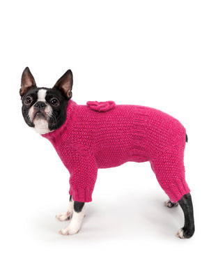 El Örgüsü Fuşya Rengi Çiçek Detaylı Pirinç Desenli Köpek Tulumu Regular Fit