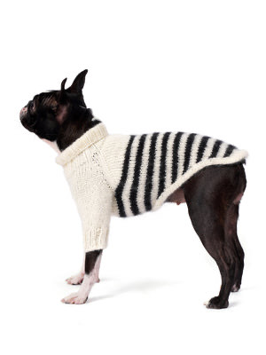 El Örgüsü Krem-Siyah Çizgili Köpek Kazak Regular Fit