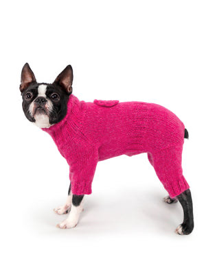 El Örgüsü Çiçek Detaylı Fuşya Rengi Köpek Tulumu Slim Fit