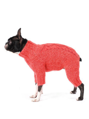 El Örgüsü Mercan Rengi Pirinç Desenli Burgu Örgü Köpek Tulumu Regular Fit